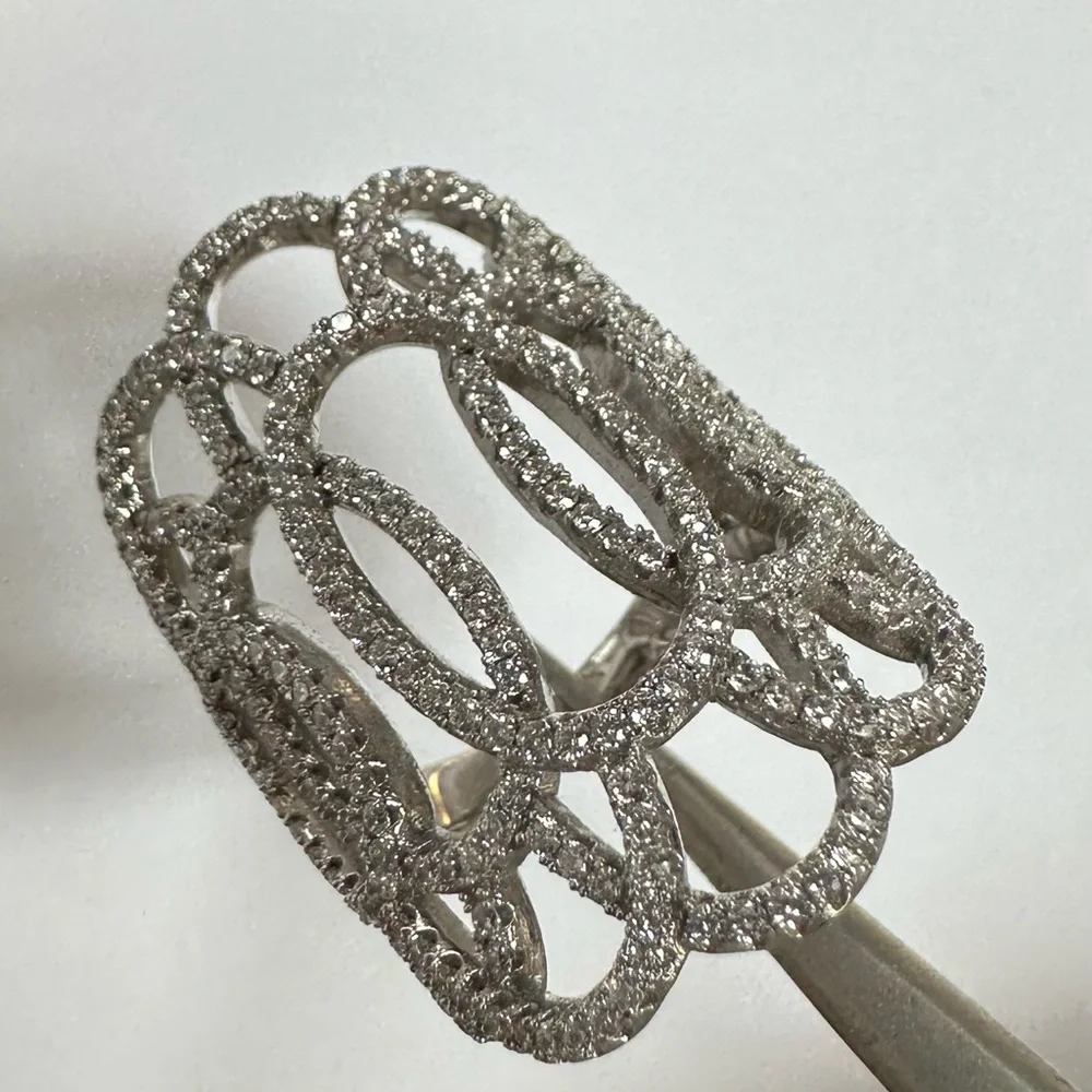 Silver Crystal Openwork Statement Ring